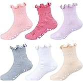 Mcool Mary Toddler Ruffle Socks for Girls,Baby Grip Socks with Non-Slip, Cute Grippy Lettuce Frilly Sock,6 Pairs(3-9Y)