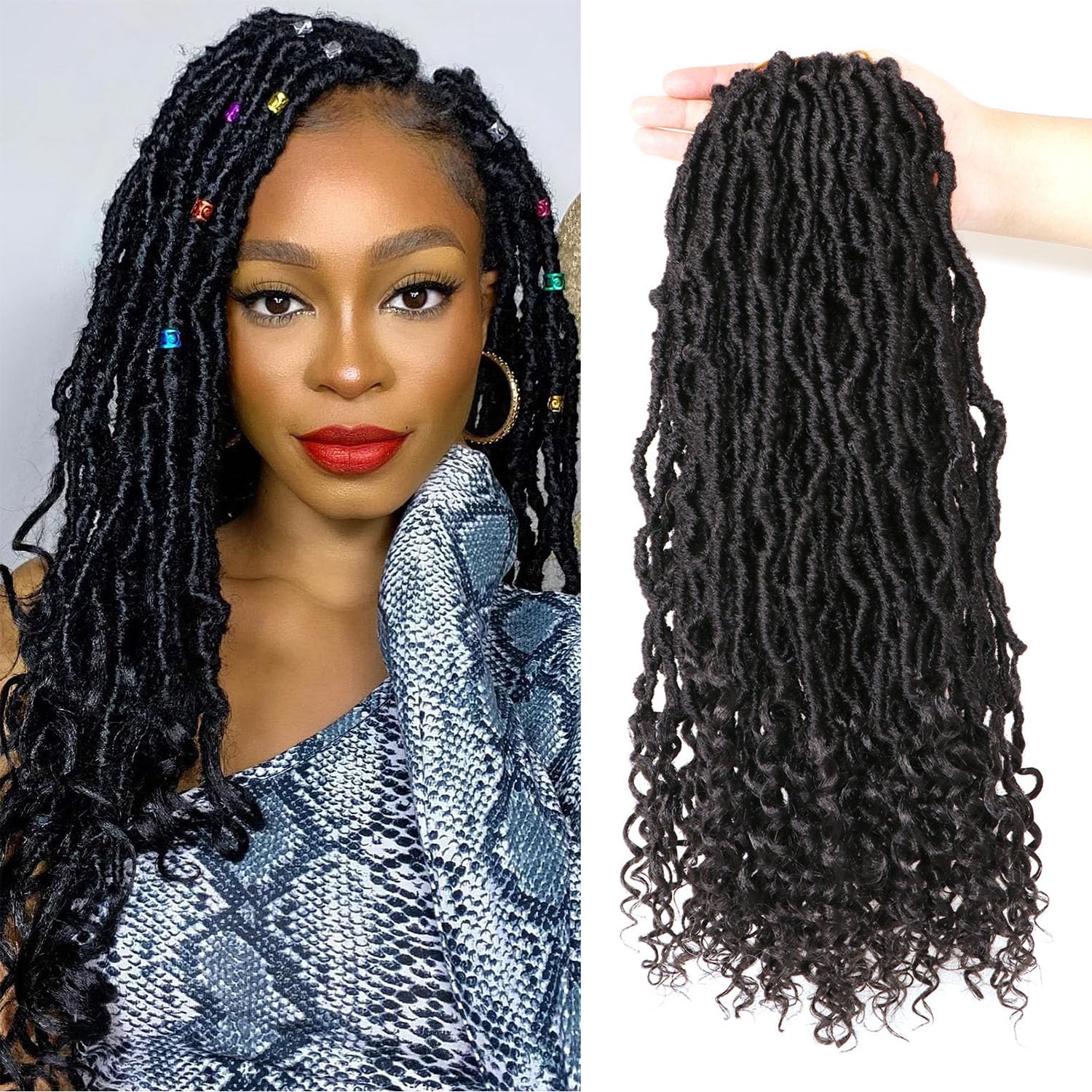 Faux Locs Crochet Hair-Soft Locs Crochet Braids Hair Extensions Goddess Braids Extensions Hair (#1B, 18Inch (Pack of 8) curly end) — image 1