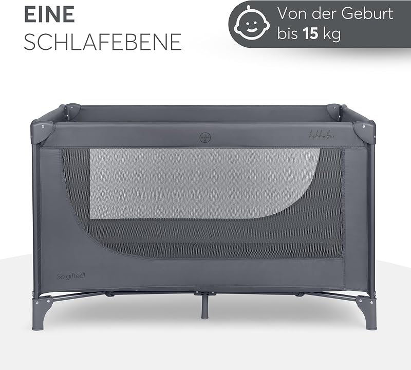 KikkaBoo Reisebett Baby SO Gifted 2026, Kinderreisebett 120x60 cm, bis 15 kg, Faltbar & Kompakt, Tragbar mit Transporttasche, Zusammenklappbar für Reise & Urlaub, Grau, Cot