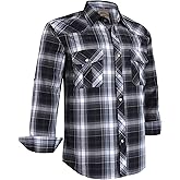 COEVALS CLUB Men's Western Pearl Snap Button Up Casual Cowboy Long Sleeve Two Pockets Work Shirts