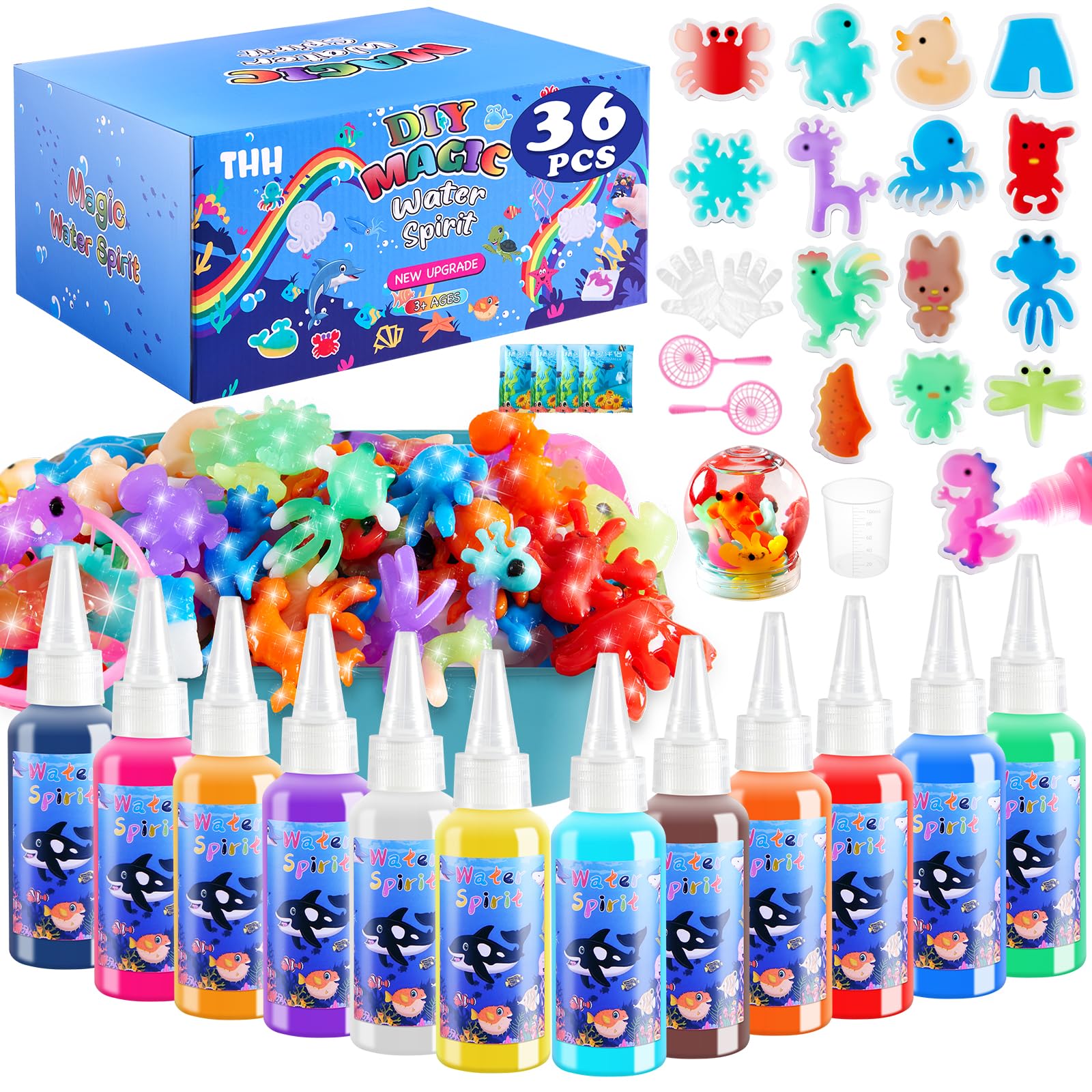 Aqua Fairy Water Gel Kit, Magic Water Elf Toy Kit, Toys Gifts for 3-12 Year Old Boys Girls Kids, Craft Kit with 12 Colors Magic Gel and 15 Shape Molds, Party Favors, Arts & Crafts DIY STEM Toy