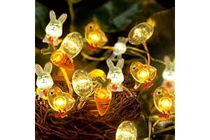 MOSOAN Easter Decorations 13FT 40 LED Bunny Carrot Egg Chick Easter Lights Battery Operated, Easter Fairy String Lights Easter Decor for Home Table Indoor Outdoor Bedroom Party Holiday Spring Eggs Decor