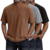 Riyiper 3 Pack Men's Waffle T Shirts Casual Knit Short Sleeve Shirts Basic Cotton Summer Solid Lightweight Tees