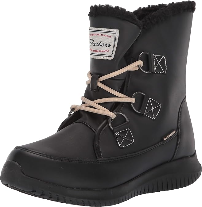 Skechers Women's Ultra FlexWaterproof Short Lace Up Boot with Sherpa Trim Ankle Amazon.co.uk