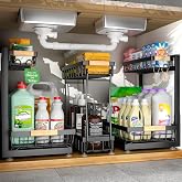 Sevenblue 3-Pack Under Sink Organizer, 2-Tier Pull-Out Cabinet Organizer | Multi-Purpose Slide Out Metal Shelf for Under Sink Storage, Large Black, Ideal for Kitchen, Bathroom.