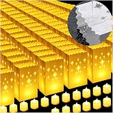 BlissfulTie 50 Pack Waterproof Luminary Bags with Flameless Candles, Star | Reusable Plastic Design, Luminaries for Outdoors, Pathway, Christmas, Hanukkah, Memorial, Church, Wedding &amp; Garden Decor