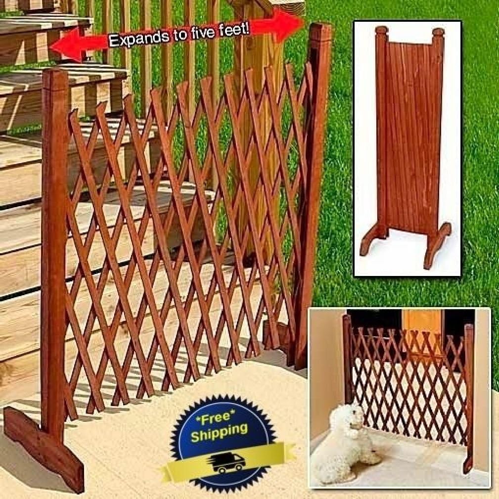 Expanding Portable Fence Wooden Screen Gate Kid Safety Dog Pet Patio Garden Lawn
