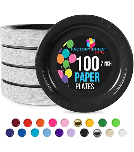 Exquisite Party Solids Black Paper Plates Disposable Heavy Duty 7