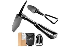 AugTouf Folding Camping Shovel (Black), 18" Mini Military Survival Gear, Portable Collapsible E Tool for Gardening, Trenching