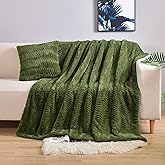 YUSOKI Luxury Faux Fur Throw Blanket(Without Pillows) 2 Layers,3lb,All Ages,Home Decoration, (Olive Green,50" x 63")