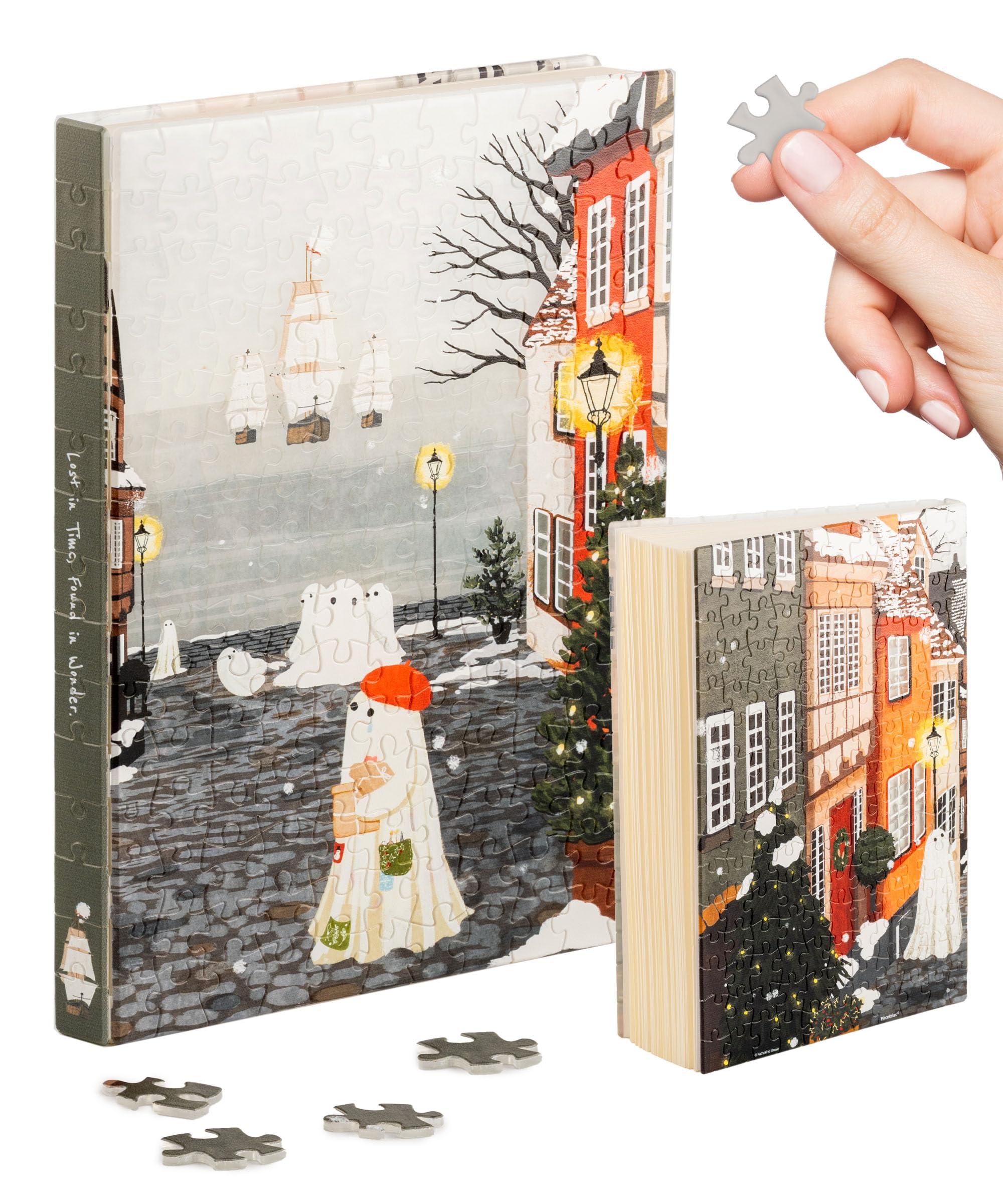 PieceRelax Puzzle Journal for Adults - Katherine Blower - Harbor’s First Snow Unique A5 Book Cover Puzzles Gift & Home Décor with Plastic Jigsaw Puzzle Artwork for Notebook [YA1074] — image 1