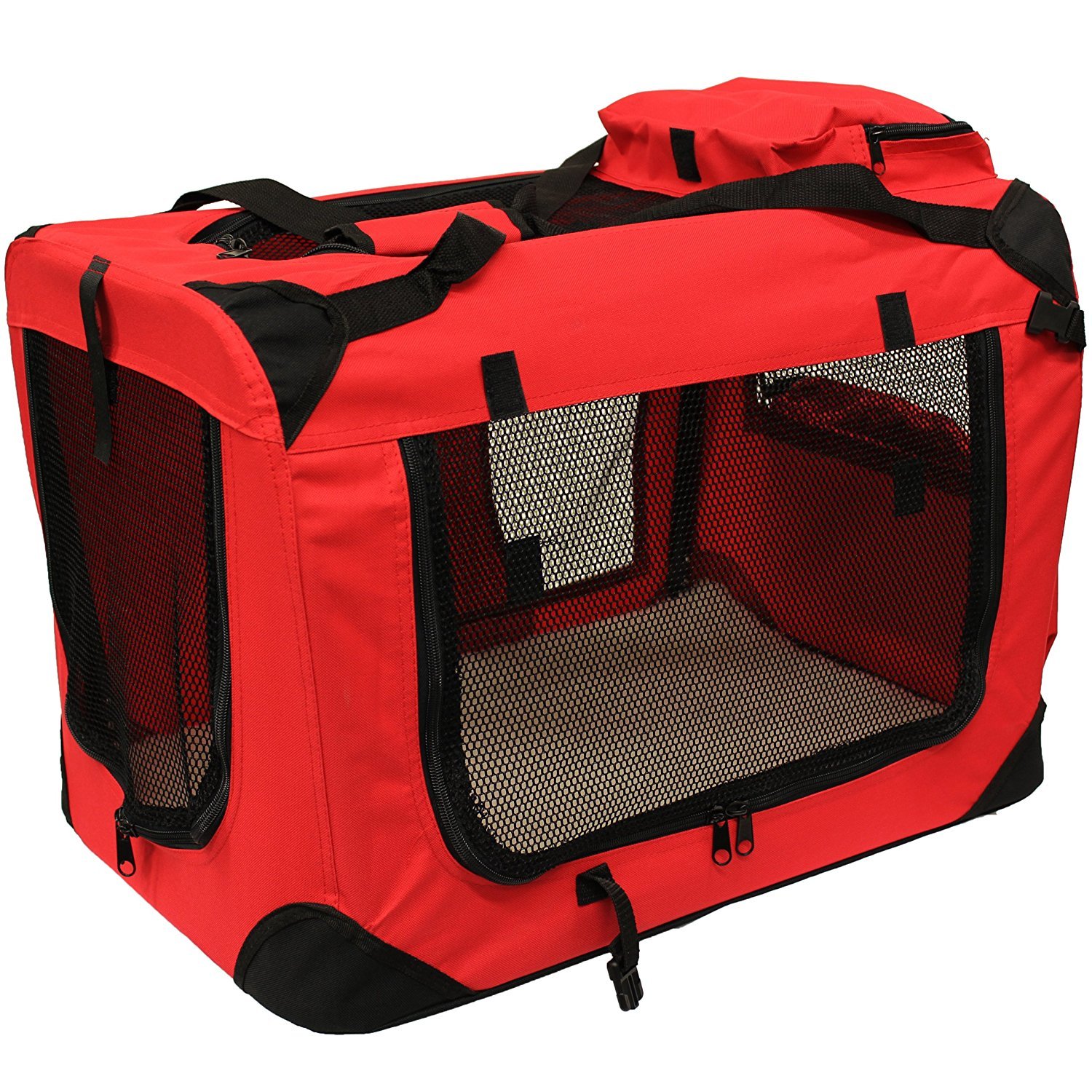 Floofy Friends Pet Carrier Bag, Large Cat Carrier Puppy Dog Carrier for Small Dogs Cats Kittens Rabbits With Reversible Fleece Mat, Foldable Travel Crate for Car - Red