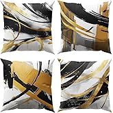 DZGlobal Black and Gold Pillow Covers 18x18 Abstract Throw Pillows for Couch Modern Striped Cushion Covers Black White and Gold Living Room Decor Sofa Bed Decorative Pillows Cases Set of 4