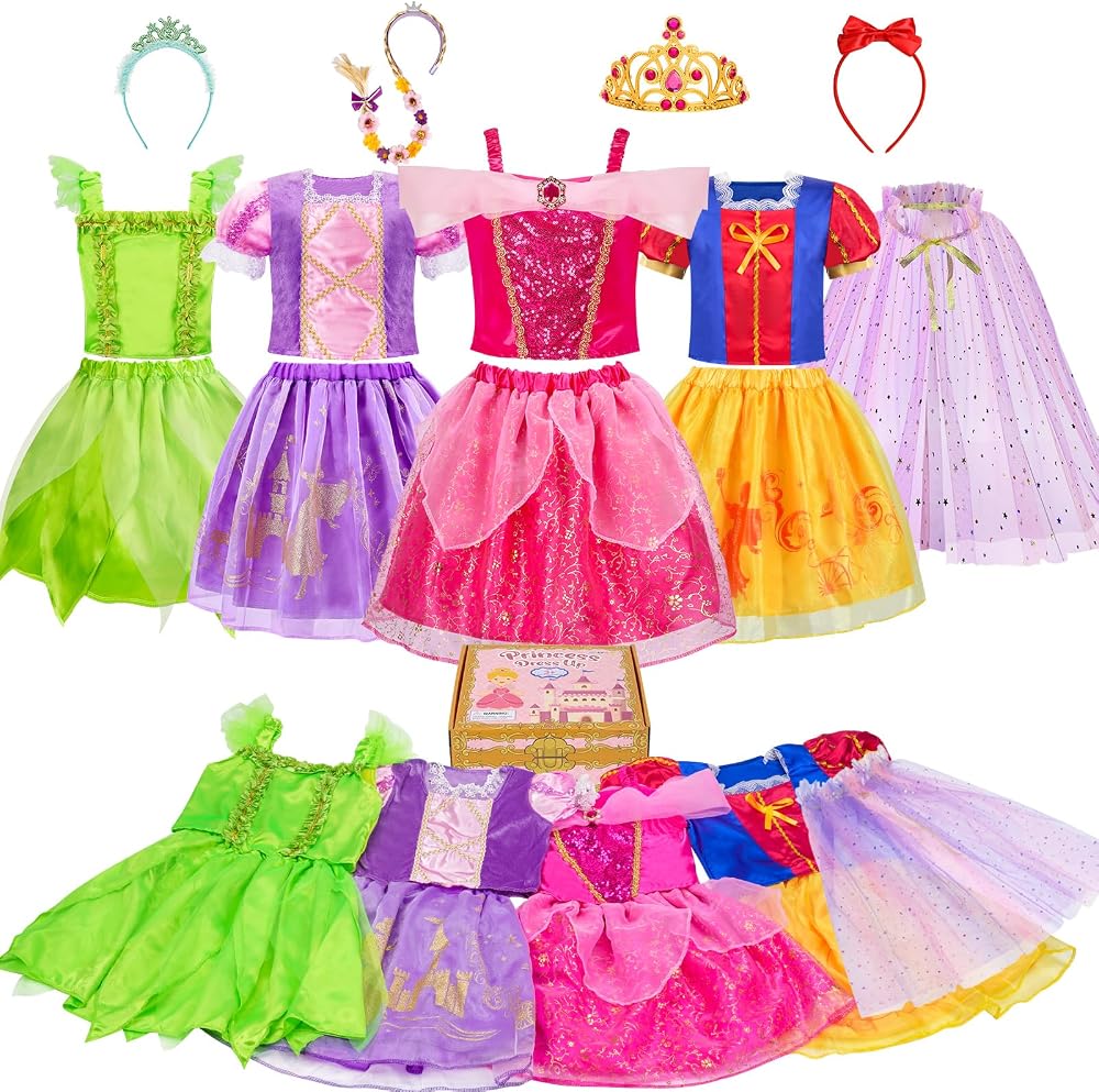 MELAND Princess Costumes for Girls 4 Set Dress Up Toys 3-8 Years