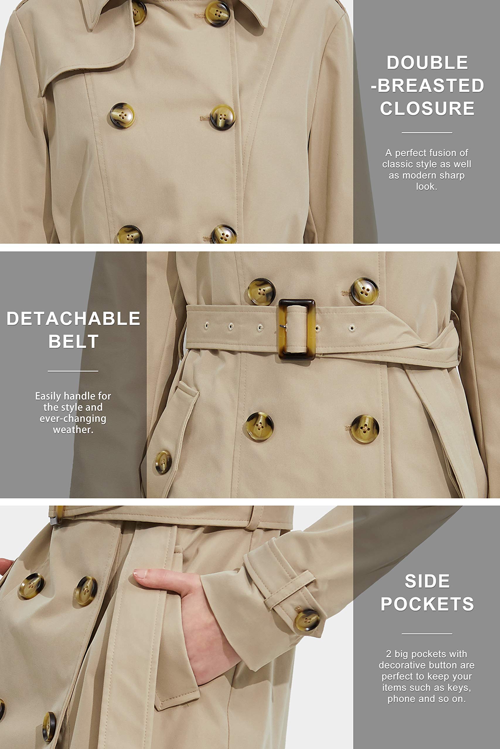 Orolay Women's Mid-length Trench Coat Double Breasted Dress Jacket Classic Lapel Slim Overcoat with Belt