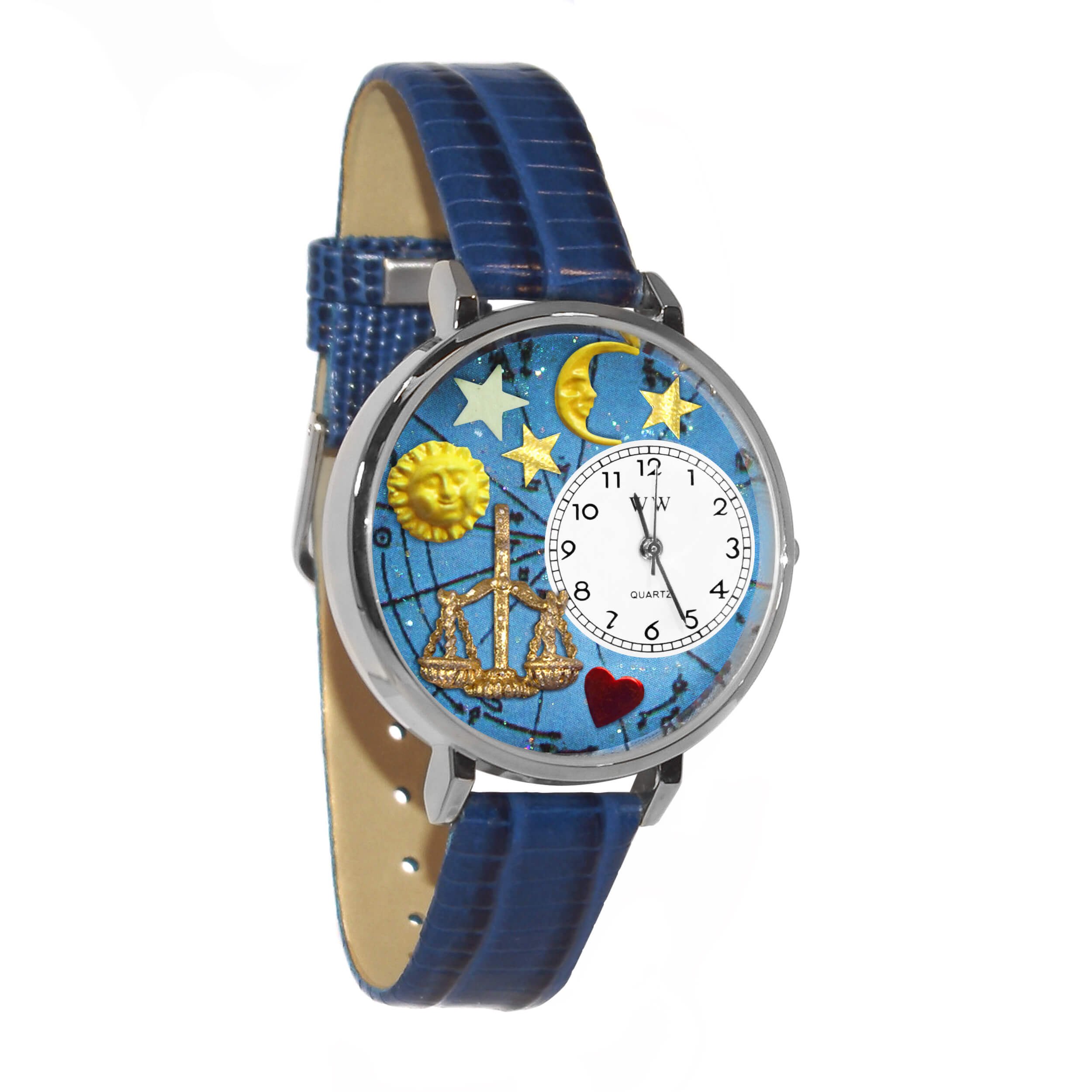 Whimsical Watches Libra Royal Blue Leather and Silvertone Unisex Quartz Watch with White Dial Analogue Display and Multicolour Leather Strap U-1810008