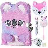 WIEWUSCH Girls Diary with Lock,Journal for Kids with Bookmarks Sticky Notes Pom Pom Pen Notebook for Writing and Drawing 160 Lined Pages Diary for Girls ages 6-8