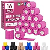 AZEN 16 Pack Self Adhesive Bandage Wrap Pink, 2" X 5 Yards Elastic Cohesive Bandage Wrap, Athletic Tape, Vet Wrap, Ankle Tape, Tattoo Grip Tape Wrap (Pink)