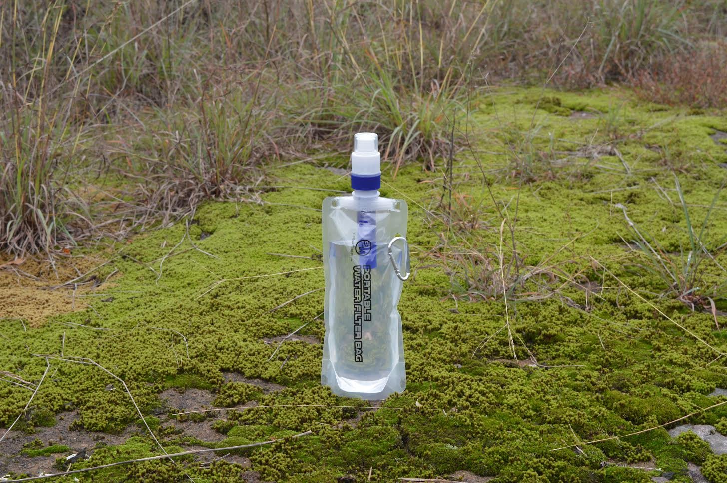 Portable Water Filter & Collapsible Bag with 0.1 Micron Straw