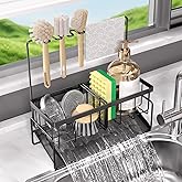 NAT MEYA Sponge Holder for Kitchen Sink,Stainless Steel Sink Caddy With Brush Holder and Dishcloth Holder,Sink Oragnizer Kitchen Countertop Dish Soap Dispenser Set,Multifunctional Sink Organizer Caddy