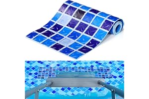 Drydiet 36" X 9" Pool Step Mat Above Ground Ladder Mat, Swimming Protective Nonslip Step Pad with Texture, Pool Essentials Accessories for Floor Liners and Stairs, Blue Square Pattern