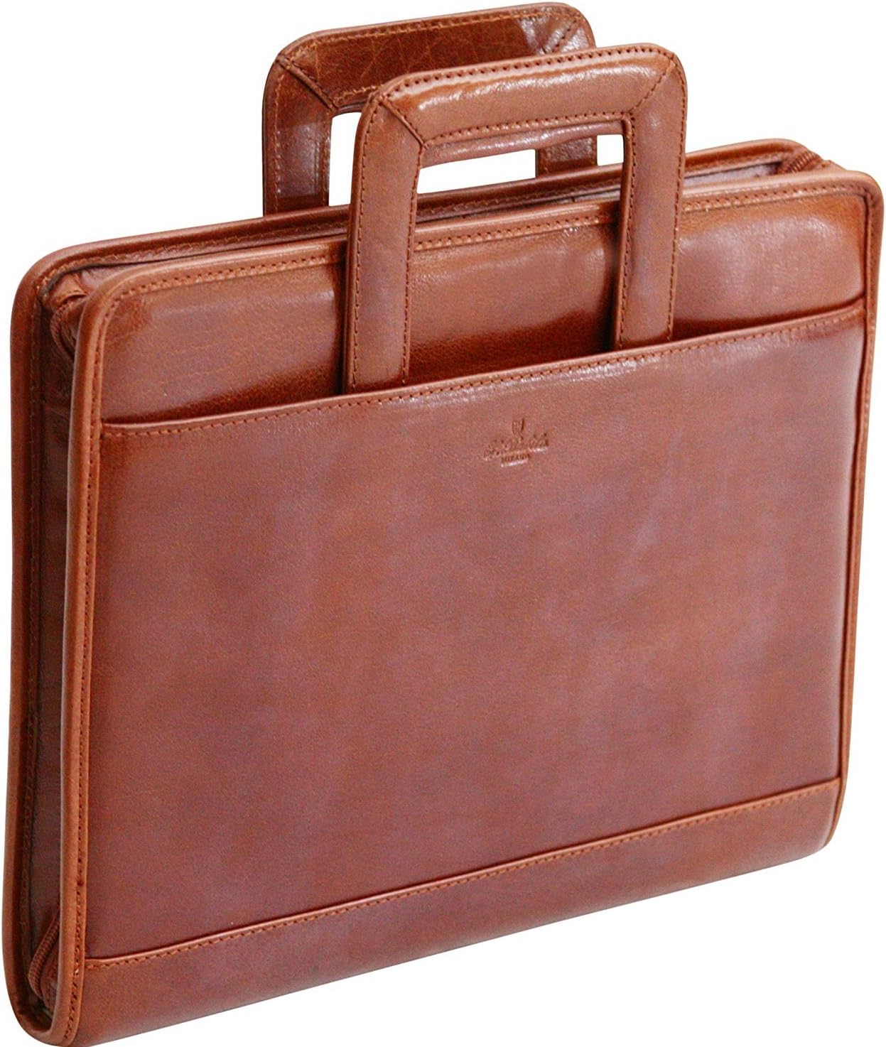 S Babila Top Grain Leather Conference Folder - Ring Binger and Retractable Handle - Cognac - Image 4