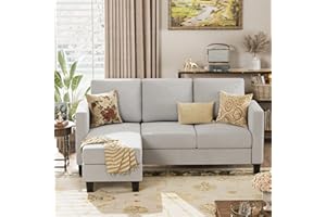 Acurax Convertible Sectional Sofa Couch, L-Shaped 3 Seat with Linen Fabric and Movable Ottoman, for Small Apartments, Living Room and Office, Gray