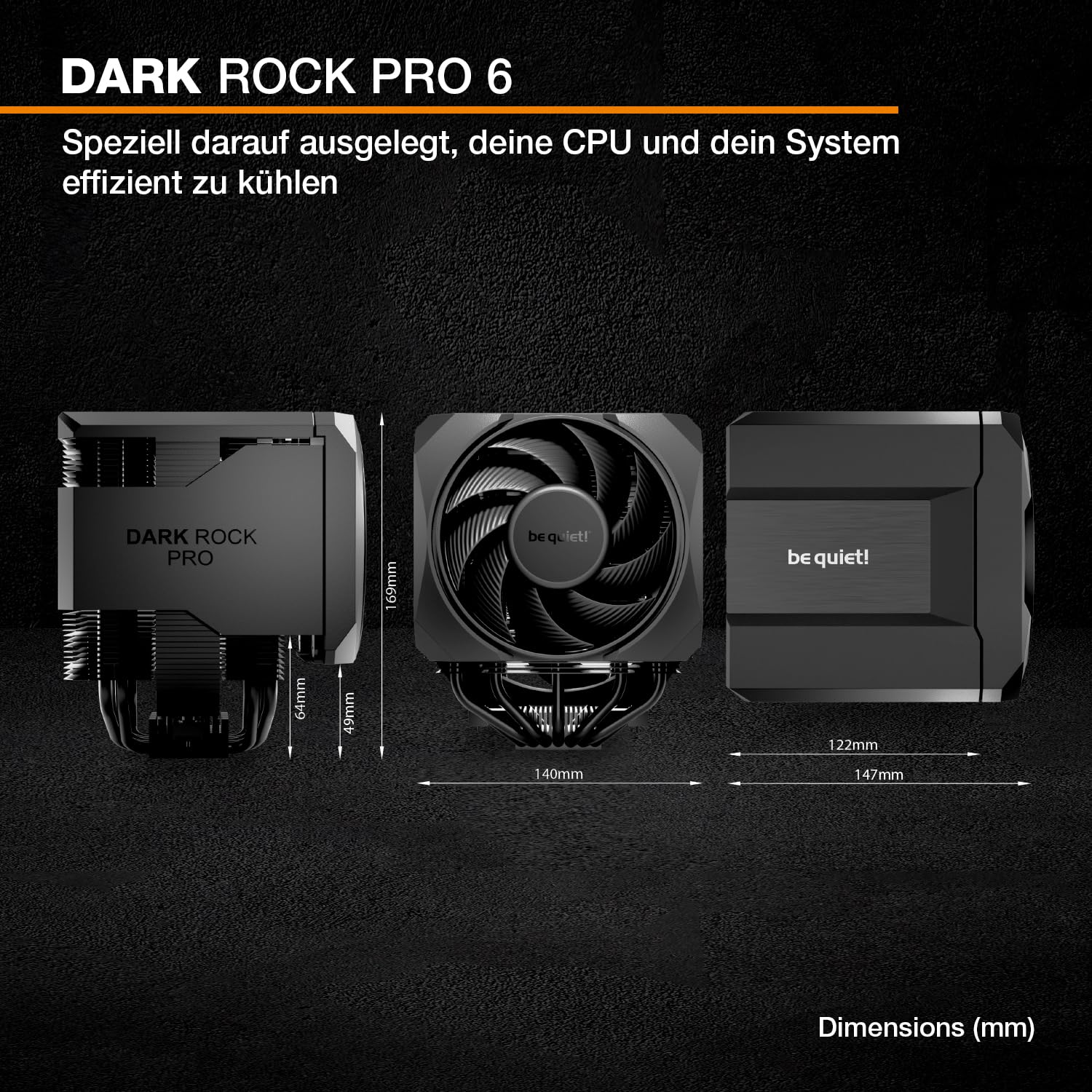 be quiet! Dark Rock Pro 6 Luftkühler, Extrem Hohe CPU-Kühlleistung, Semi-Passiver Quiet-Modus, 7 Hochleistungs-Heatpipes, 2 Nahezu Geräuschlose Silent Wings PWM-Lüfter, Einfache Installation 9
