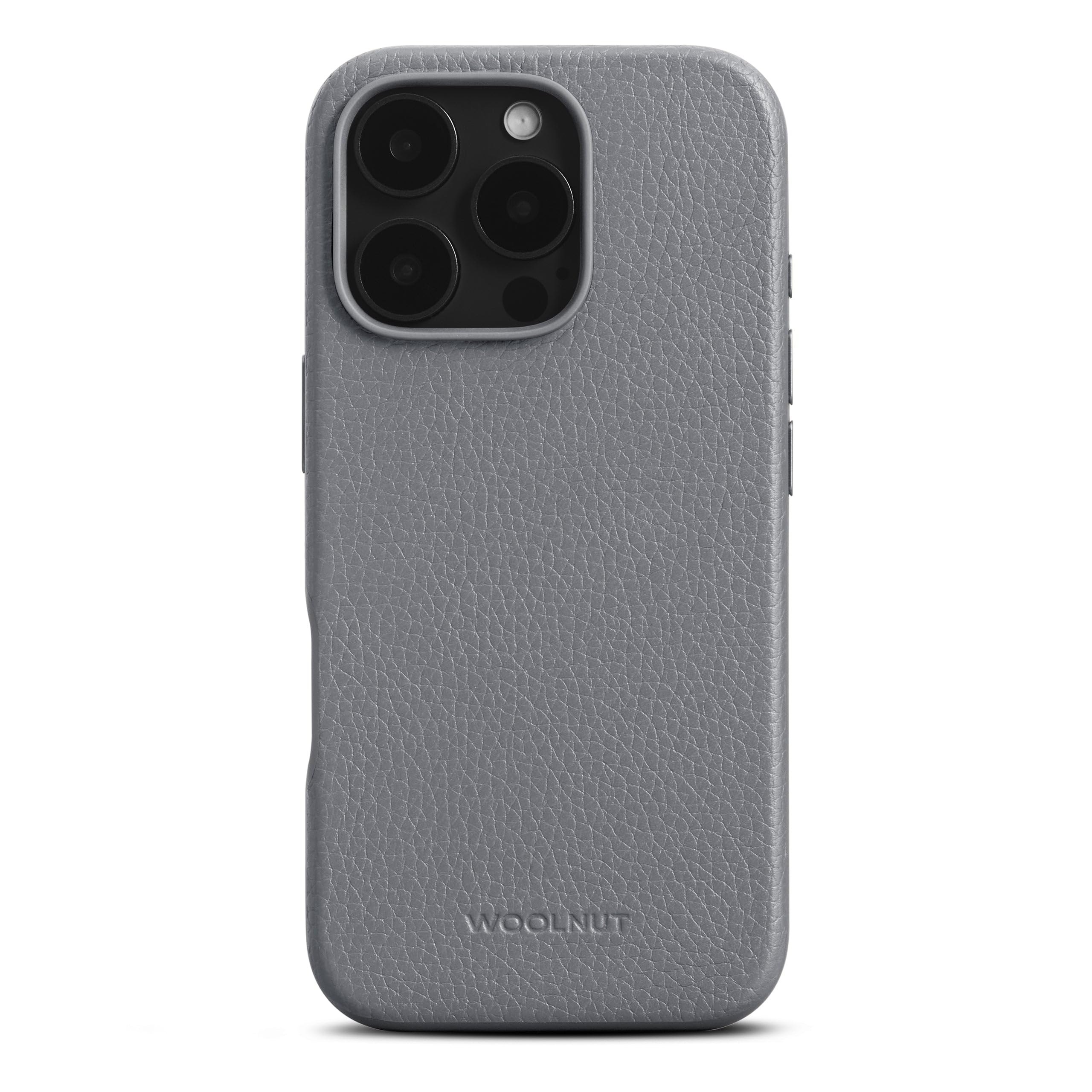 WOOLNUT Leather Case for iPhone 16 Pro - Grey - Scandinavian Full-Grain Leather, Compatible with MagSafe, Slim TPU Sides, Soft Microfiber Lining, Raised Edges for Screen & Camera Protection