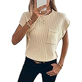 RICHSTORY Womens Short Sleeve Sweaters Summer Cap Sleeve Tops Casual Crewneck Oversized Lightweight Knit Sweater Vest