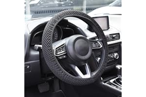 Elantrip Universal 15-Inch Elastic Steering Wheel Cover, All-Season Comfort: Warm in Winter, Cool in Summer, Microfiber Breathable Ice Silk, Anti-Slip & Odorless, Easy to Carry, Sleek Black Design