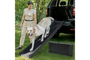 PRIORPET Dog Ramp for Car - 68,5" Long & 15" Wide - Rubber Anti-Slip Dog ramps for Large Dogs - Stable Dog Car Ramp 190 LBS Capacity - Foldable Pet Ramp for Truck - Portable Folding Dog Ramp - Light Gray