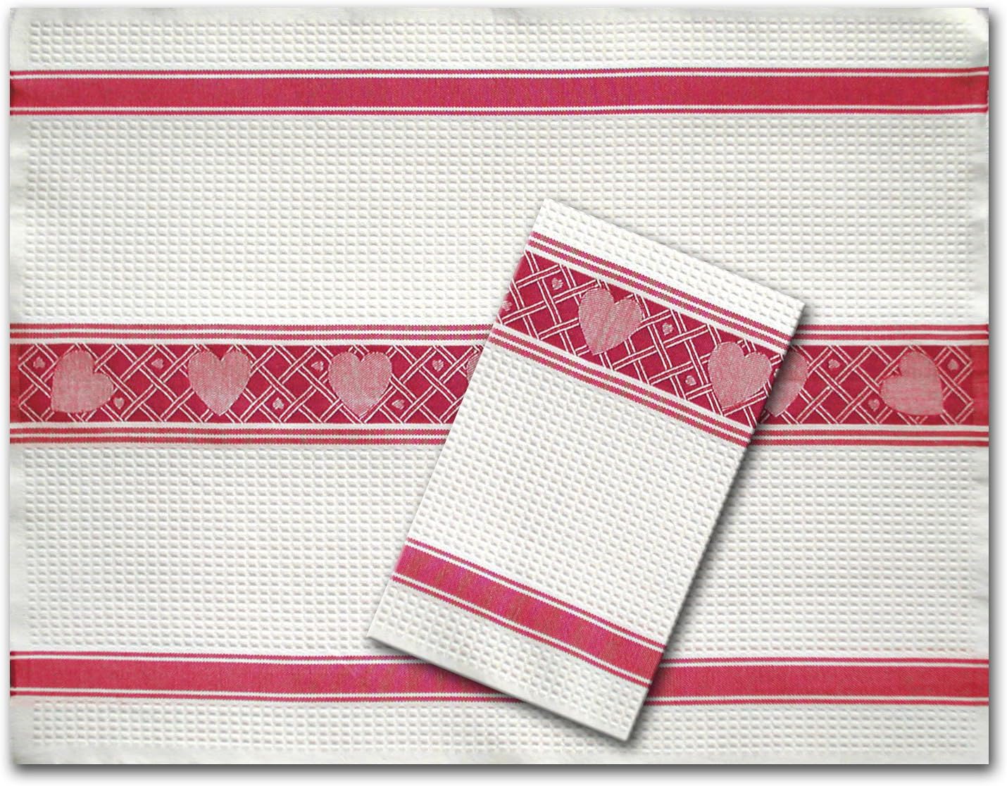 Red Hearts Cotton Waffle Weave Kitchen Towel Hand Towel, Red