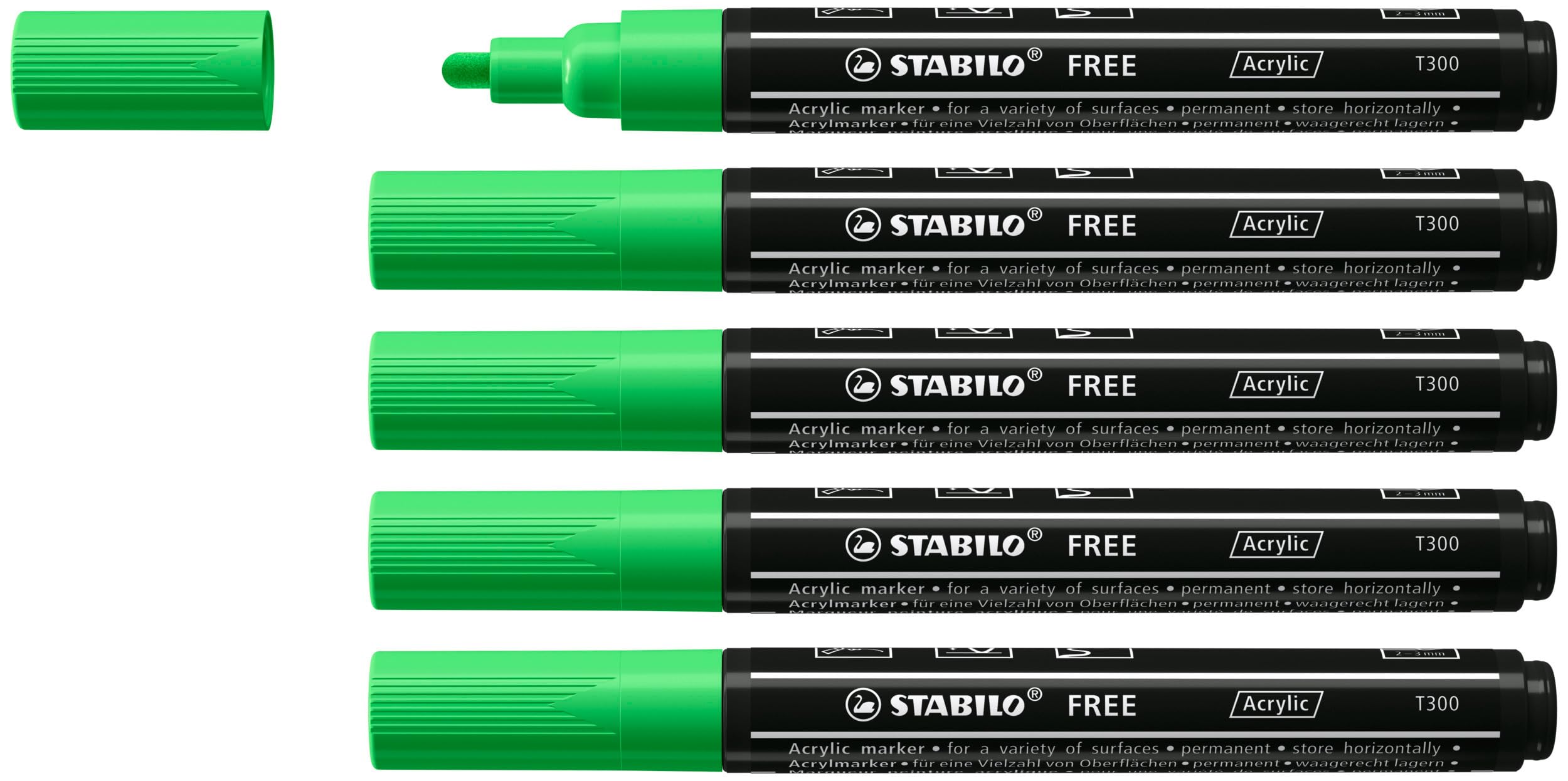 STABILO FREE - Acrylic Marker - ARTY - T300 Round Tip 2-3mm - Pack of 5 - Leaf Green