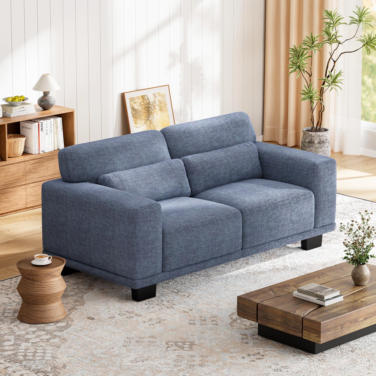 Photo 1 of **ITEM IS DIRTY AND HAS SOME DAMAGE**
Marsail Modern 65 Inch Linen Fabric Sofa, 2-Seater Couch with Wide Armrests, Deep Cushions & Removable Washable Covers, Comfortable Living Room Furniture, Blue