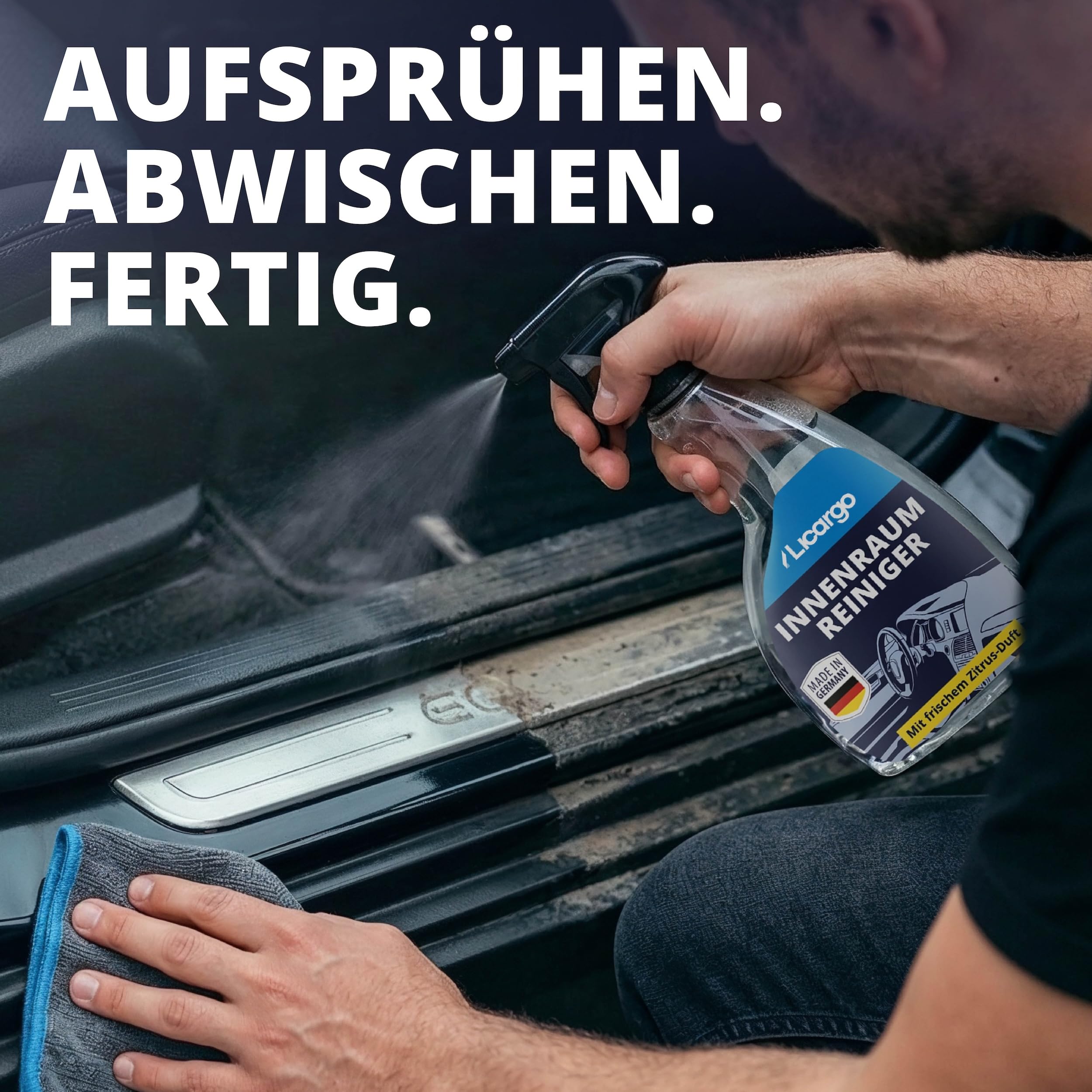 LICARGO Innenraumreiniger Auto 500 ml - Neuwagen-Frische in Minuten - Kraftvoll & schonend - Cockpitpflege Auto für Kunststoff, Leder & Armaturen - Polsterreiniger & Cockpitspray für den Innenraum 5