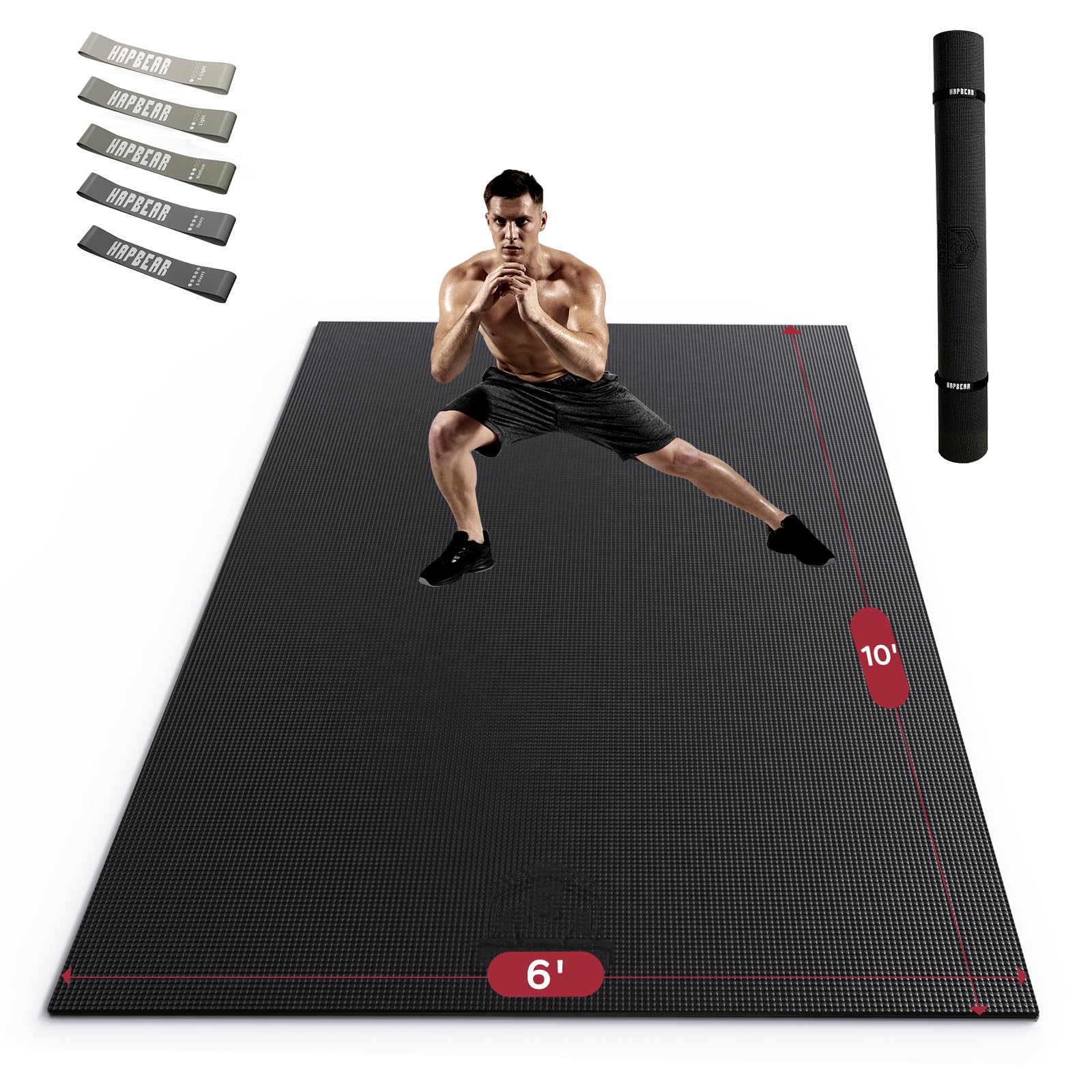 Photo 1 of HAPBEAR Extra Large Exercise Mat-10'x6'x8mm(1/3 inch), Non-Slip, Ultra Durable, Thick Workout Mats for Home Gym Flooring Cardio, Yoga Mats for Fitness, High-Density Exercise Mat, Shoes-Friendly