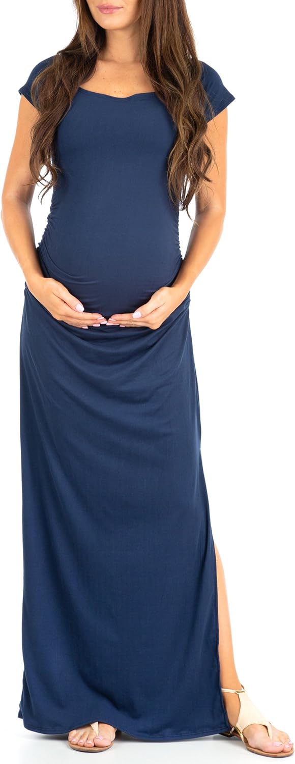Mother Bee Maternity Short Sleeve Bodycon Maternity Dress with Ruched Side Slits for Baby Shower or Casual Wear at  Women’s Clothing store