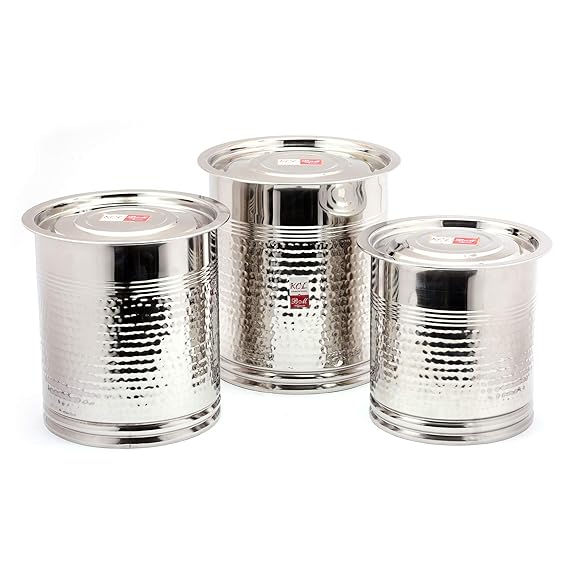 Buy KCL Stainless Steel (Heavy Guage) Hammered Pavali Drum/Grain