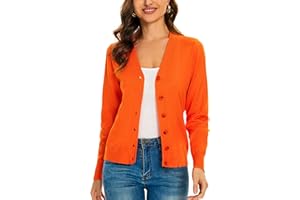 HUULOO Women's V Neck Button Down Long Sleeve Cardigan Sweater