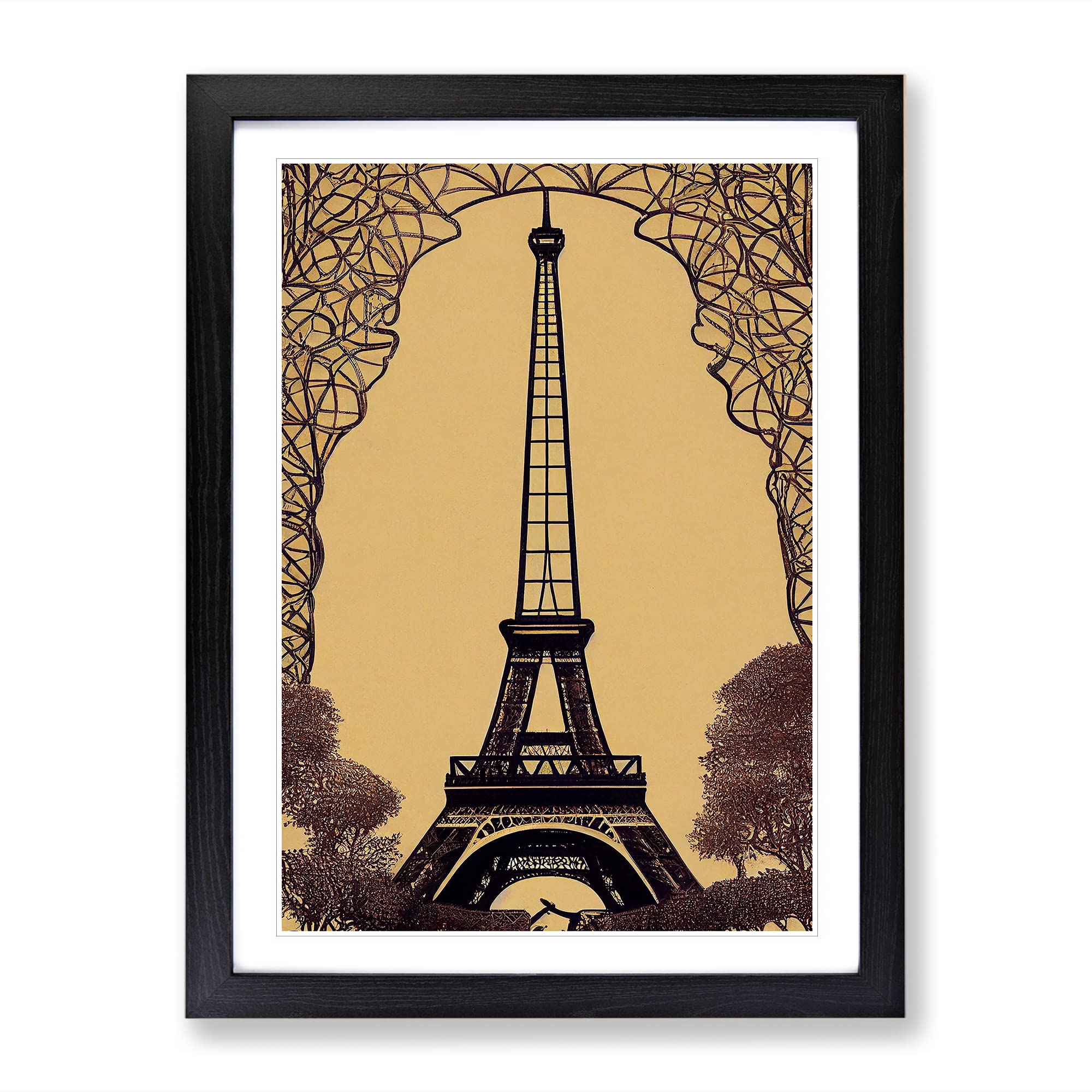 Art Nouveau Eiffel Tower Framed Print | A3 Black Framed Wall Art | Ready to Hang | Modern Cityscape Picture | Living Room Bedroom Lounge Office