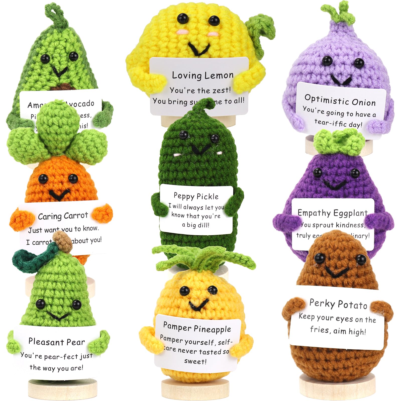 Malloom 9Pcs Positive Crochet Doll Gift Set, Emotional Support Nuggets Variety Pack with Stand, Handmade Positive Crochet Animals, Encouragement Gift Ornament Doll, Emotional Support Crochet (Mix)