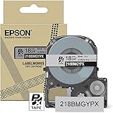 Epson LABELWORKS 218BMGYPX Genuine PET (Polyester) Tape Cartridge - Black on Matte Light Gray Designer Craft Label Maker Tape - 3/4" (18MM) Wide, 26'