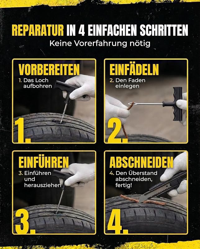 Reifenreparaturset, Reifendichtmittel Auto, Repariert Reifen in 15 Minuten