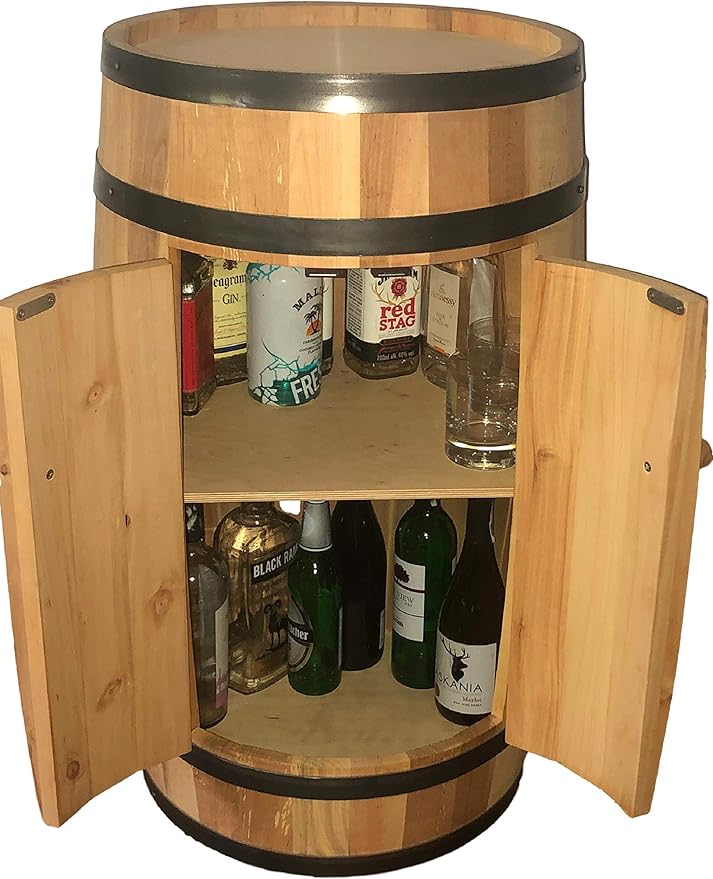 Wooden Barrel Bar with Doors, 80cm Hi Drinks Wine Rack
