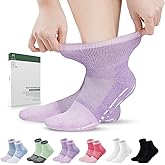 Bulinlulu Bamboo Viscose Diabetic Socks with Grippers for Men Women -6 Pairs Non Binding Ankle Slipper Socks Size 6-9 9-12