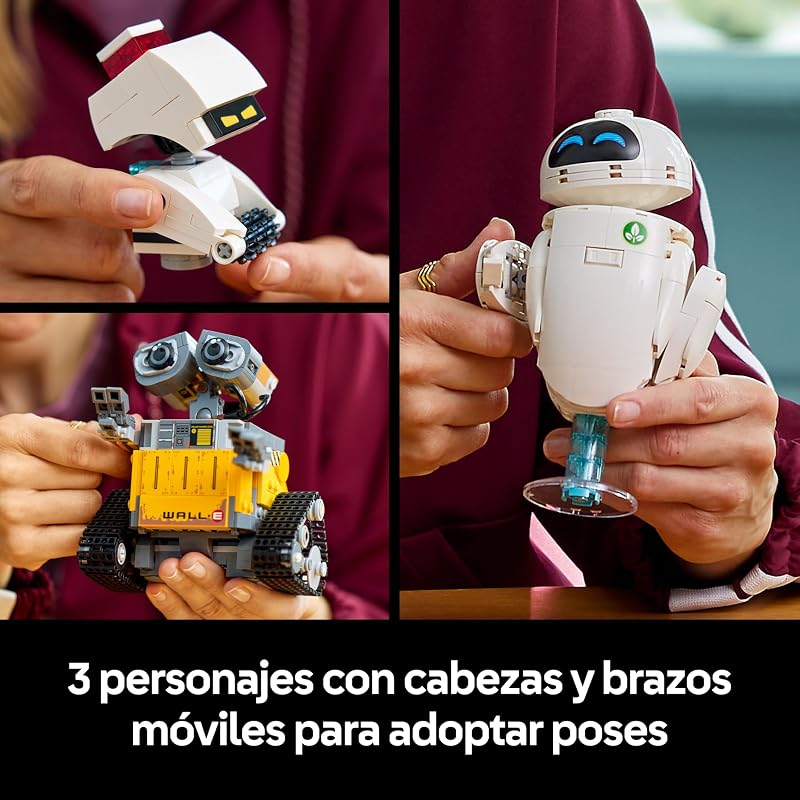 | Disney Pixar Wall-E and Eve - Kit de Modelo Adulto - Robôs de Tijolo com Figuras M-O e HAL - Decoração de Casa - Presente de Coleção para Fãs de Cinema 43279
