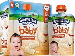 Stonyfield Organic YoBaby Whole Milk Banana & Oat Yogurt Pouches for Babies 6 Months & Older, 3.4 oz., 4 Ct