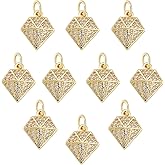 COGCHARGER 10 Pieces Brass Micro Pave Cubic Zirconia Charms Pendant Diamond Shape Brass Charm Light Gold for Jewelry Necklace Earring Making Crafts