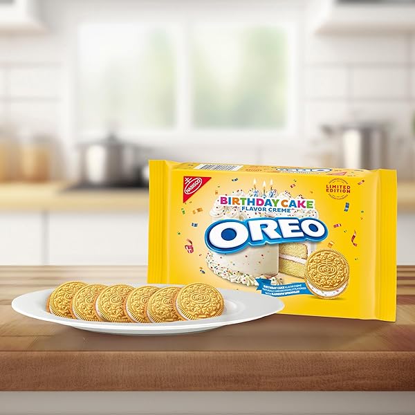 OREO GOLDEN BIRTHDAY CAKE CREME SANDWICH COOKIES, LIMITED EDITION, 10.68 OZ
